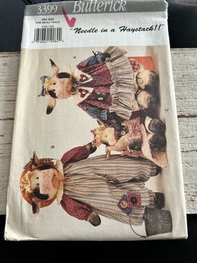 5/$25 Butterick 3399 Needle in a Haystack Doll Sewing Pattern - Cream, Red, Blue